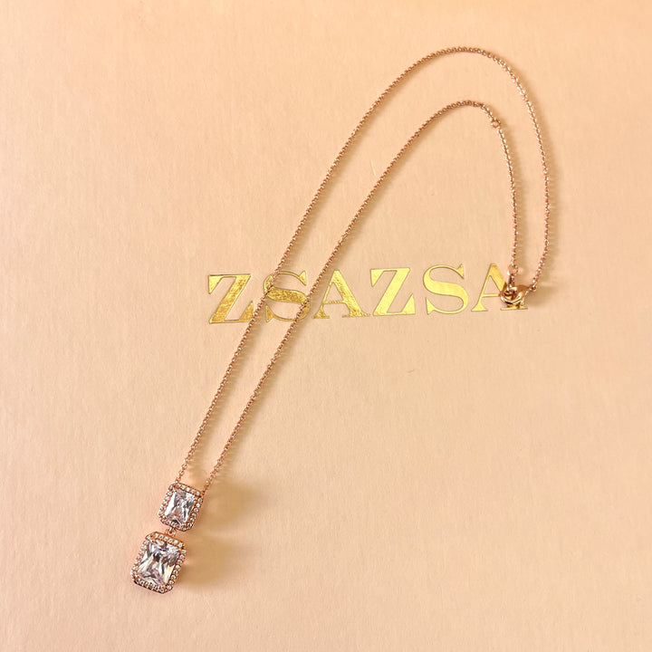Rectangular zircone rose gold plated pendant