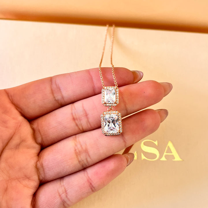 Rectangular zircone rose gold plated pendant