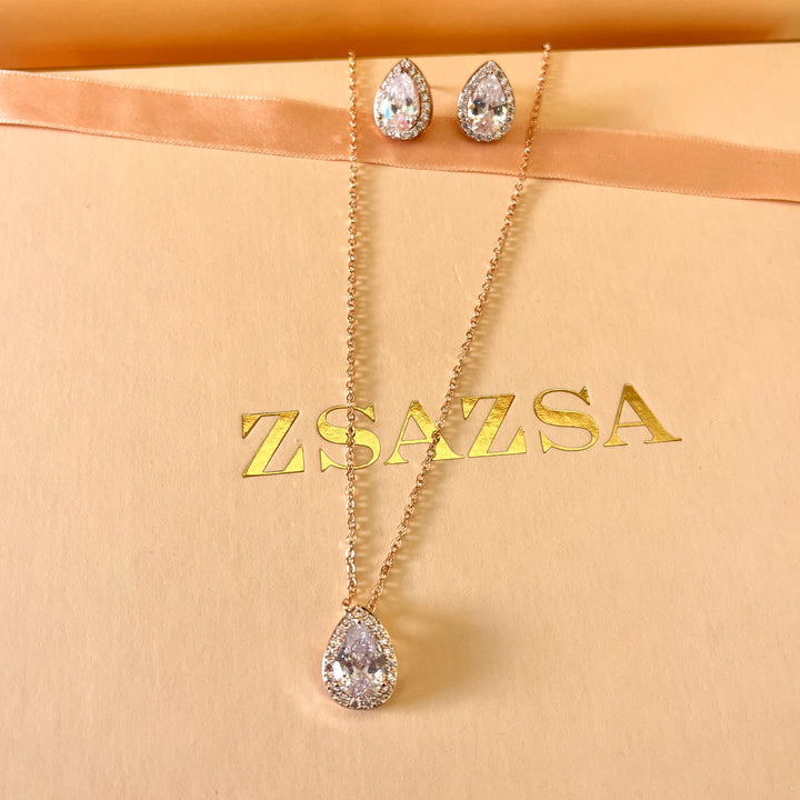 Teardrop zircone rose gold plated set