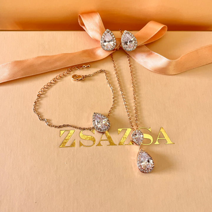 Teardrop zircone rose gold plated set