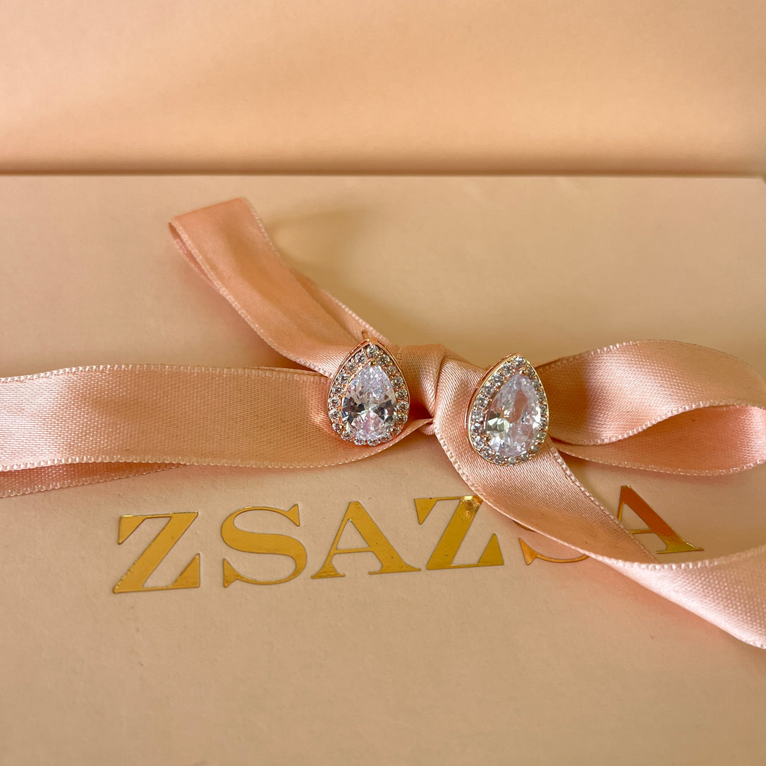 Teardrop zircone rose gold plated earrings and bracelet