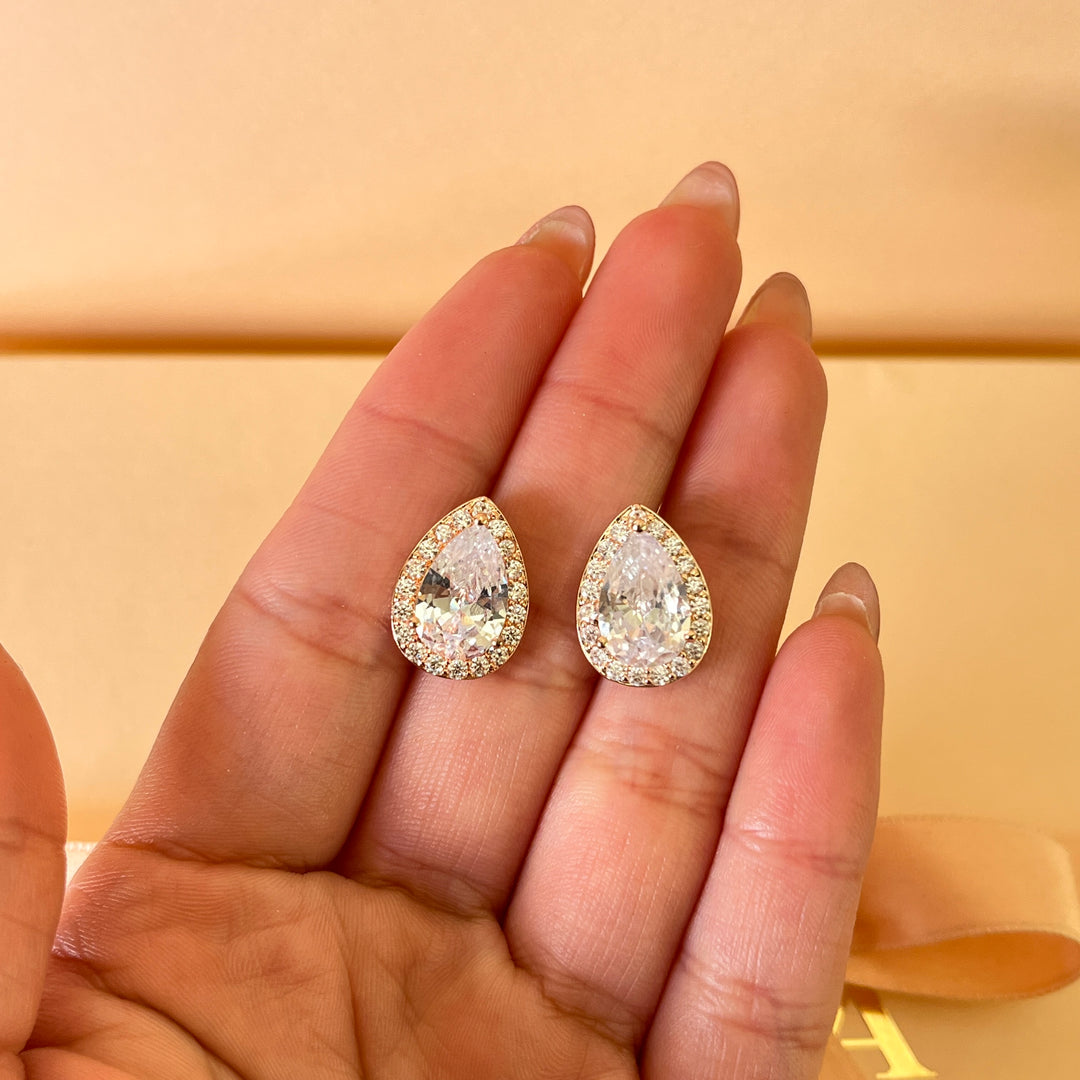 Teardrop zircone rose gold plated earrings and bracelet