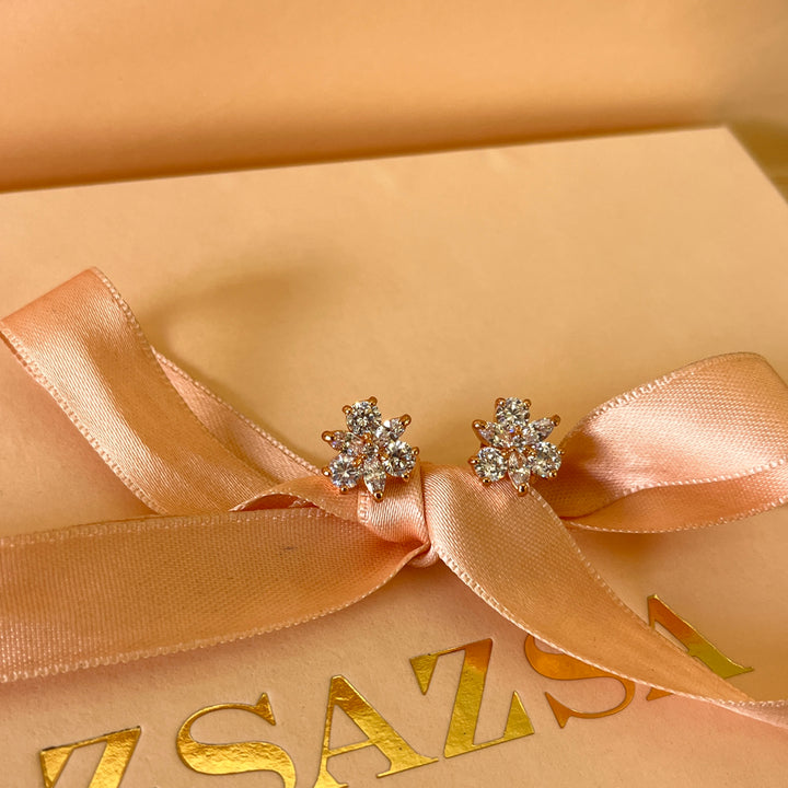 Marquise and round zircone rose gold plated earrings and bracelet