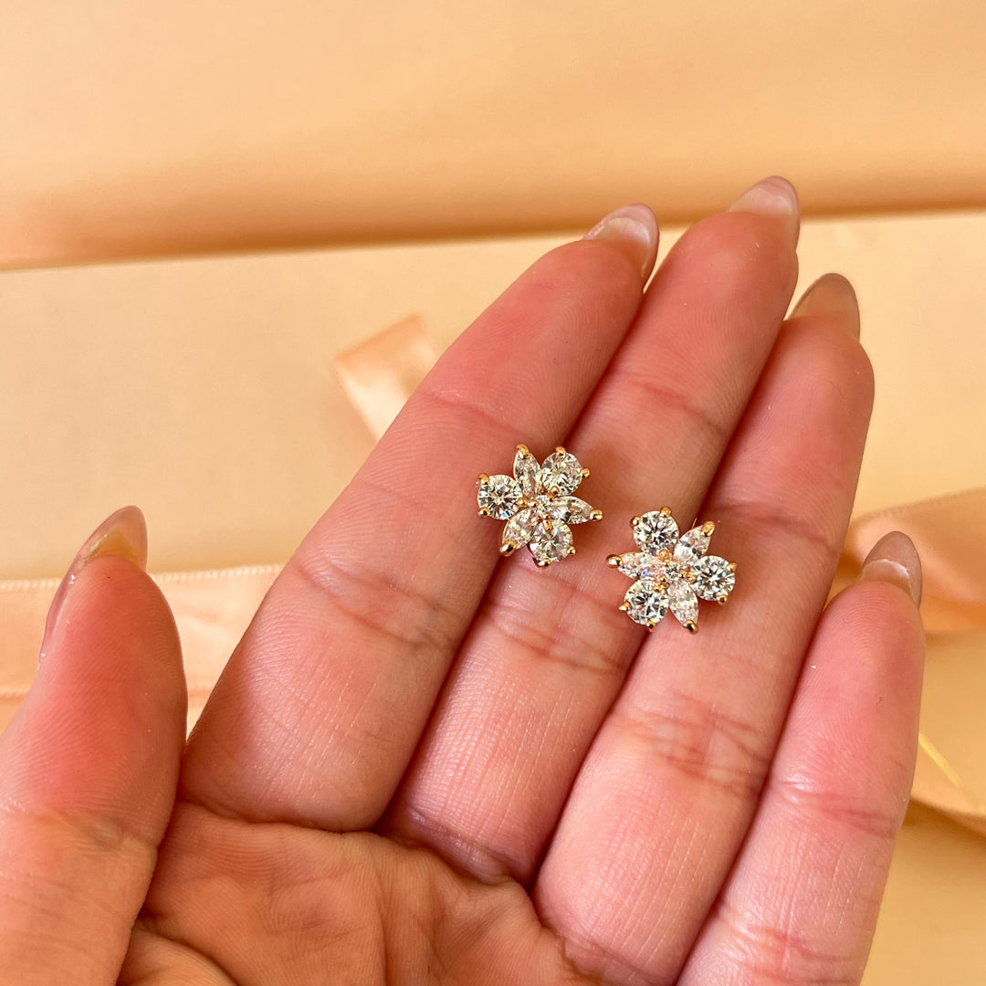 Marquise and round zircone rose gold plated earrings and bracelet