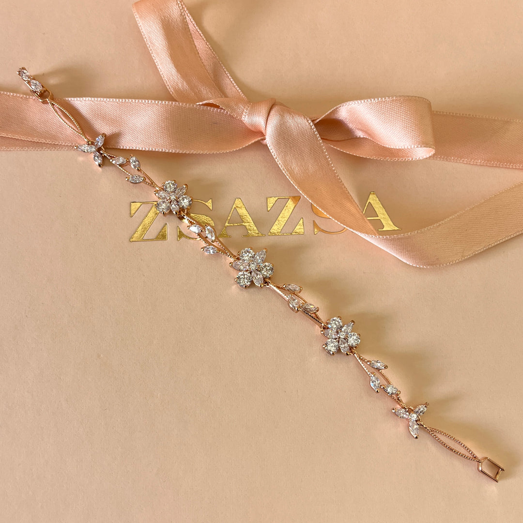 Marquise and round zircone rose gold plated earrings and bracelet