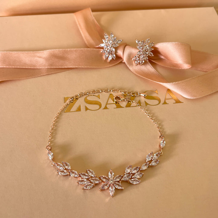 Marquise zircone rose gold plated earrings and bracelet
