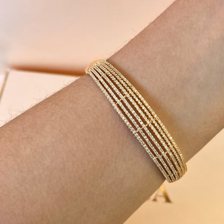 6 rows zircone light rose gold plated bangle