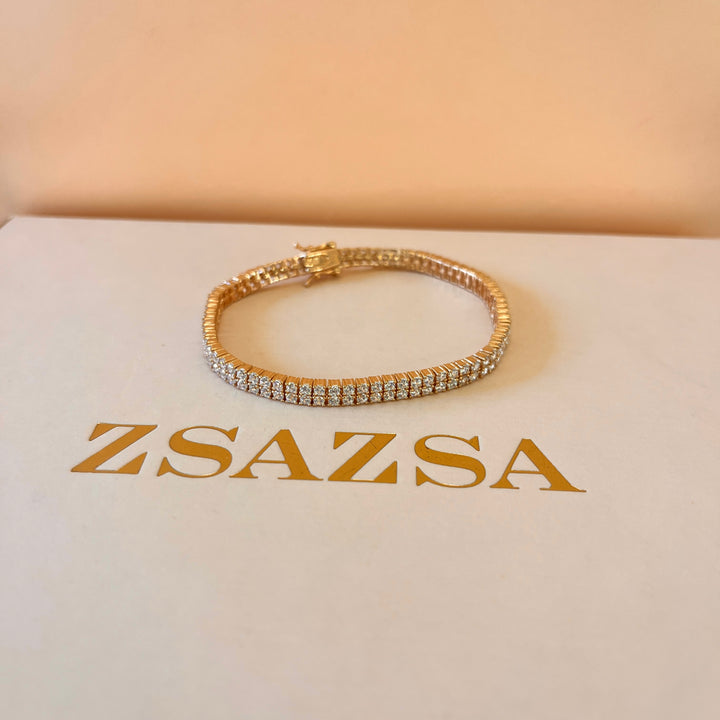 Zircone light rose gold plated sterling silver 2 rows tennis bracelet