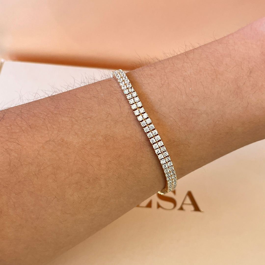 Zircone light rose gold plated sterling silver 2 rows tennis bracelet