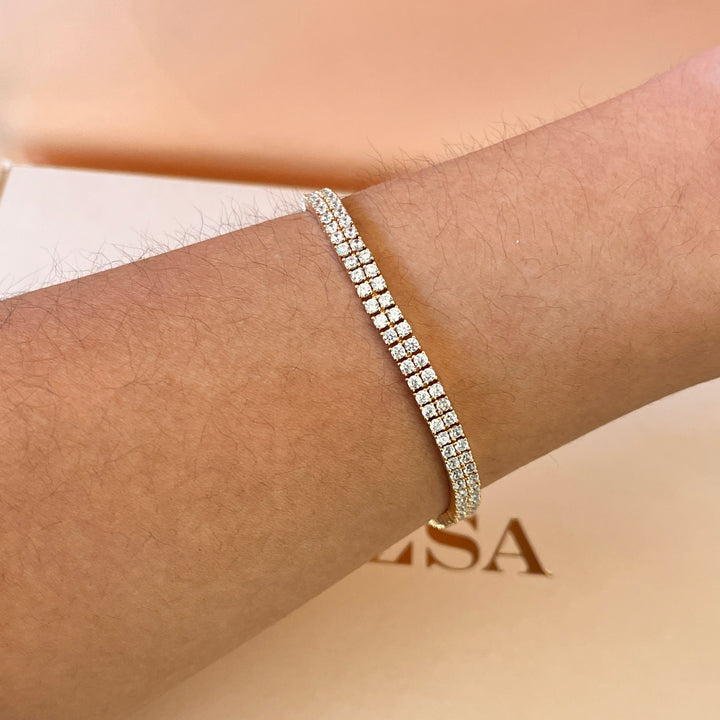 Zircone light rose gold plated sterling silver 2 rows tennis bracelet