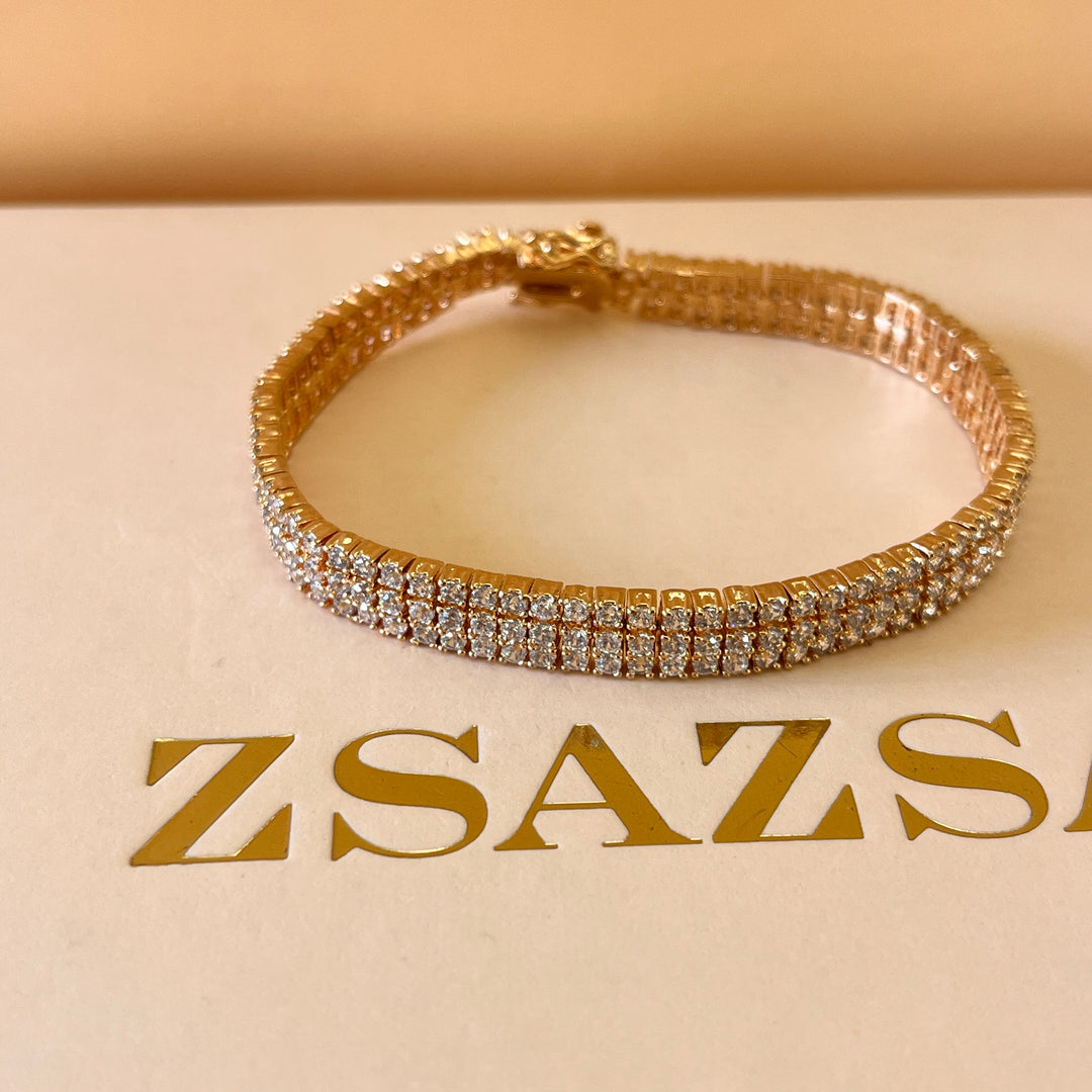 Zircone light rose gold plated 3 rows tennis bracelet