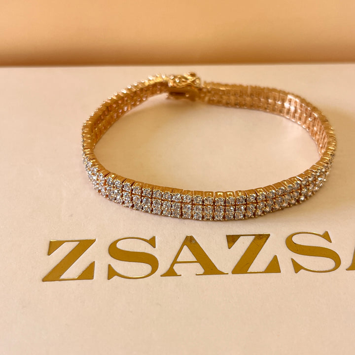 Zircone light rose gold plated 3 rows tennis bracelet