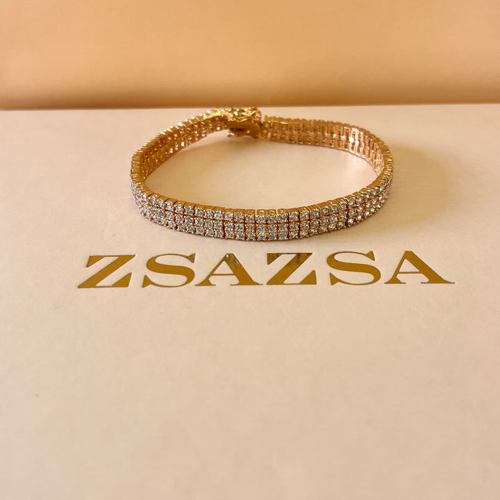 Zircone light rose gold plated 3 rows tennis bracelet