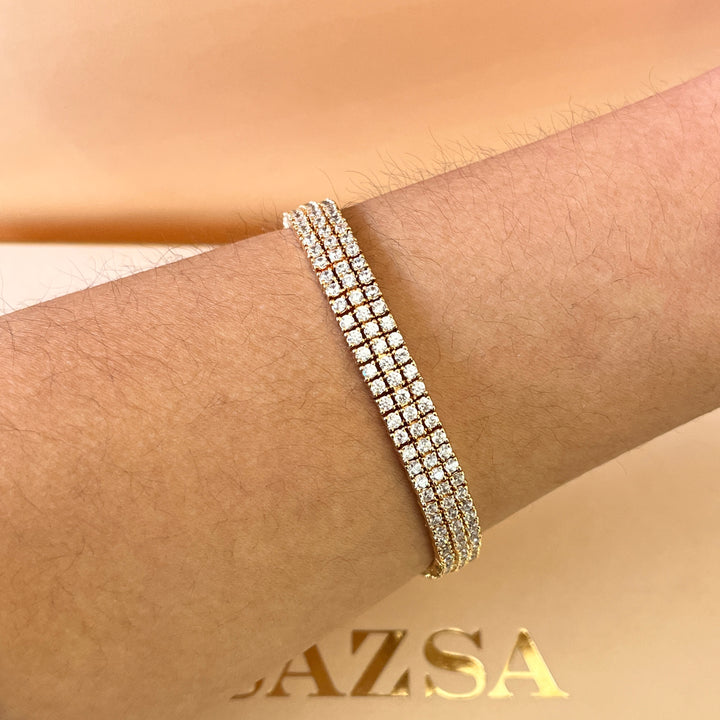 Zircone light rose gold plated 3 rows tennis bracelet