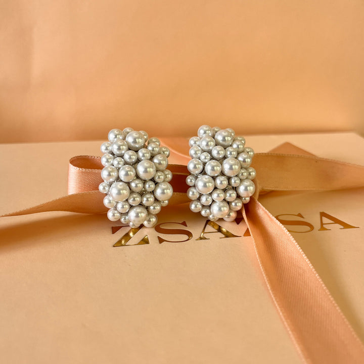 White Mallorca pearls white gold plated earrings