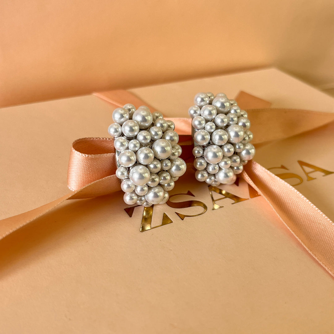 White Mallorca pearls white gold plated earrings
