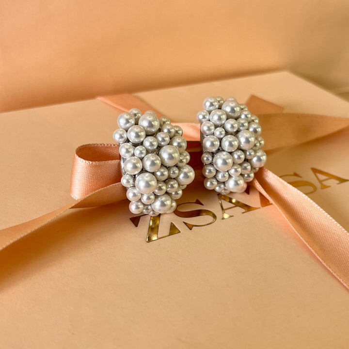 White Mallorca pearls white gold plated earrings