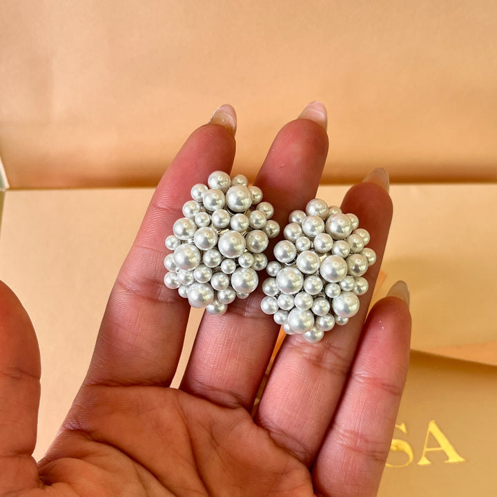 White Mallorca pearls white gold plated earrings