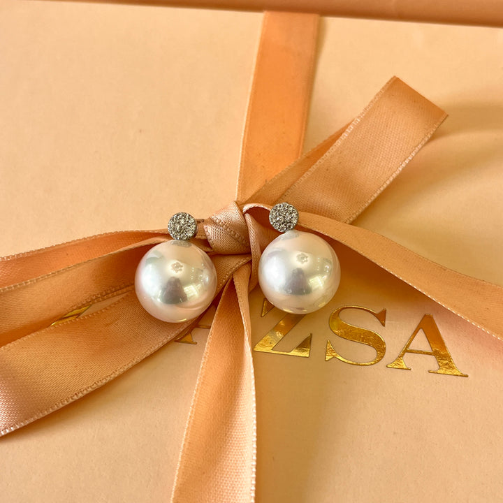 Zircone and white Mallorca pearls white gold plated studs