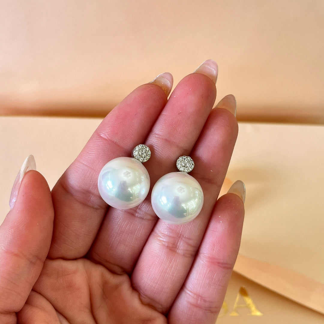 Zircone and white Mallorca pearls white gold plated studs