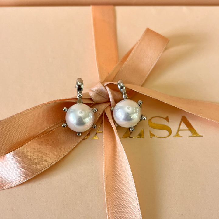 White Mallorca pearls white gold plated earrings