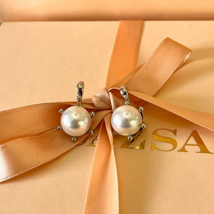 White Mallorca pearls white gold plated earrings