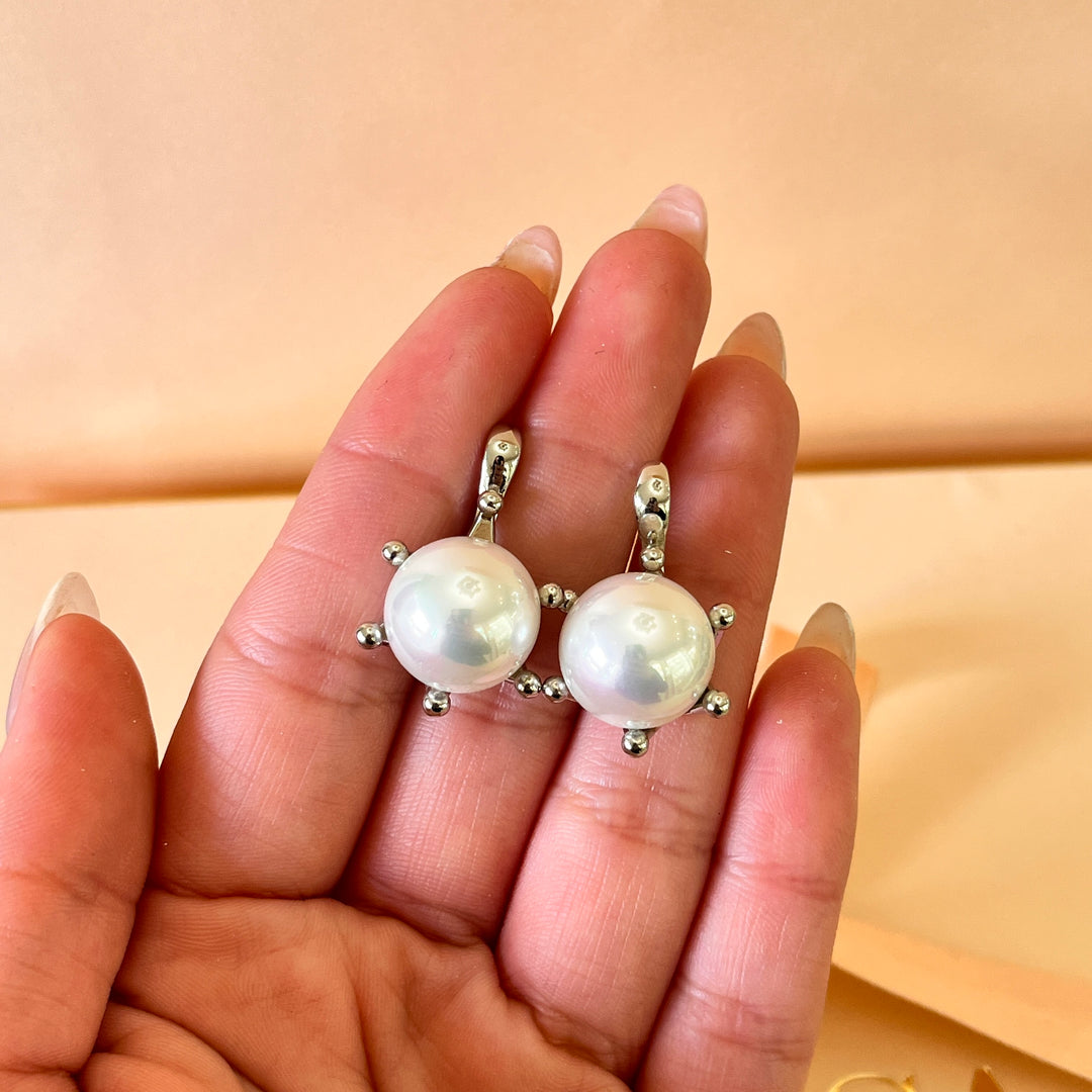 White Mallorca pearls white gold plated earrings