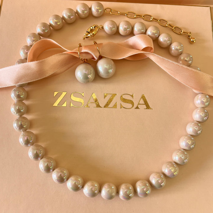 Light pink Mallorca pearls gold plated set