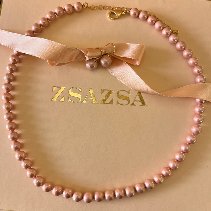 Pink Mallorca pearls gold plated set