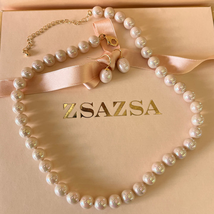 Light pink Mallorca pearls gold plated set