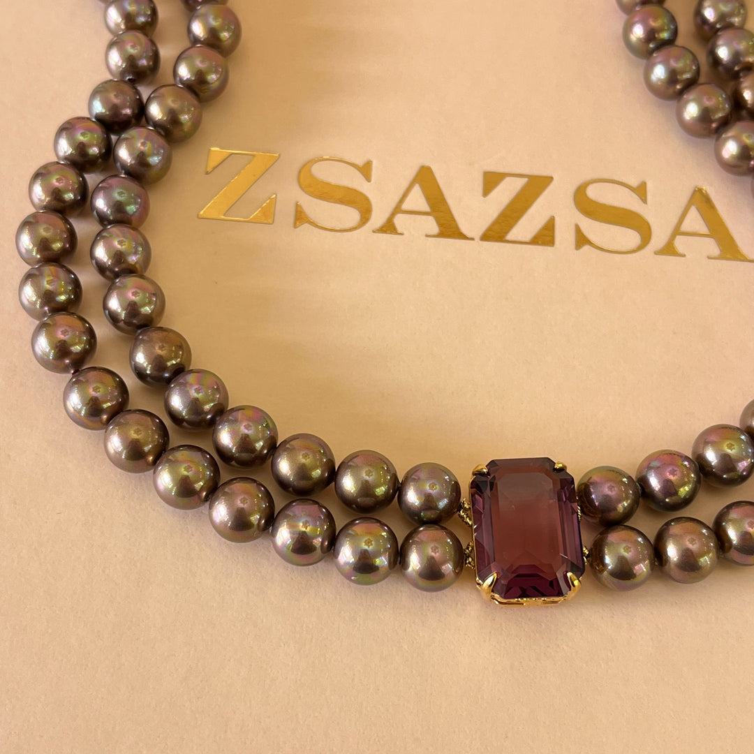 Purple Mallorca pearls gold plated choker and bracelet