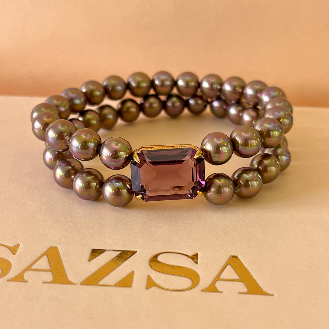 Purple Mallorca pearls gold plated choker and bracelet