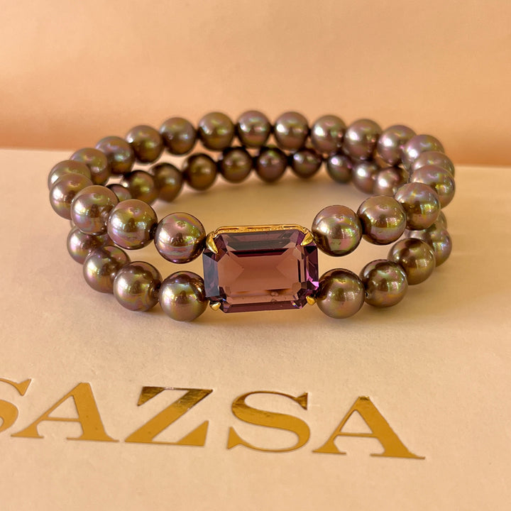 Purple Mallorca pearls gold plated choker and bracelet