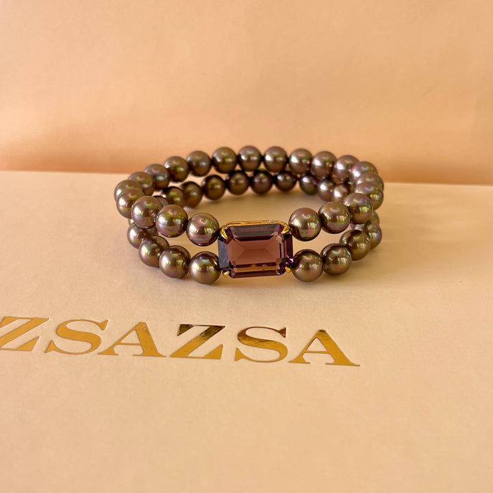 Purple Mallorca pearls gold plated choker and bracelet