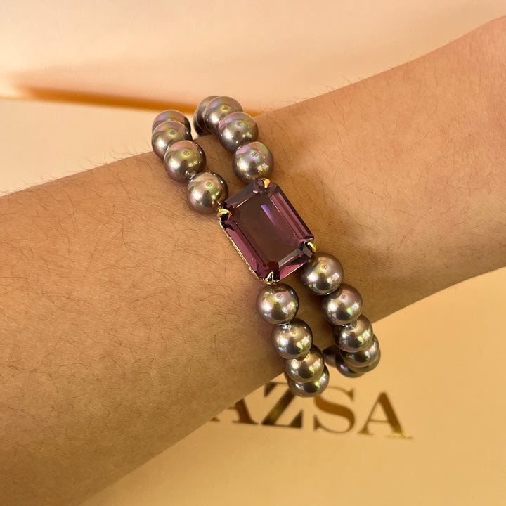 Purple Mallorca pearls gold plated choker and bracelet