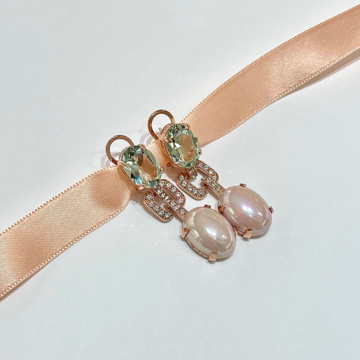 Swarosvki crystals mint and pink Mallorca pearls earrings