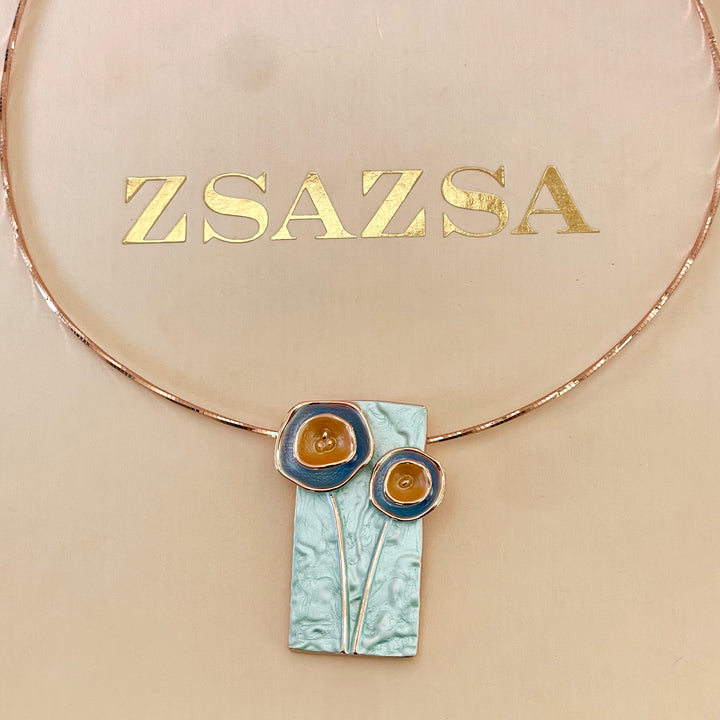 Enamel light turquoise, orange and light blue set