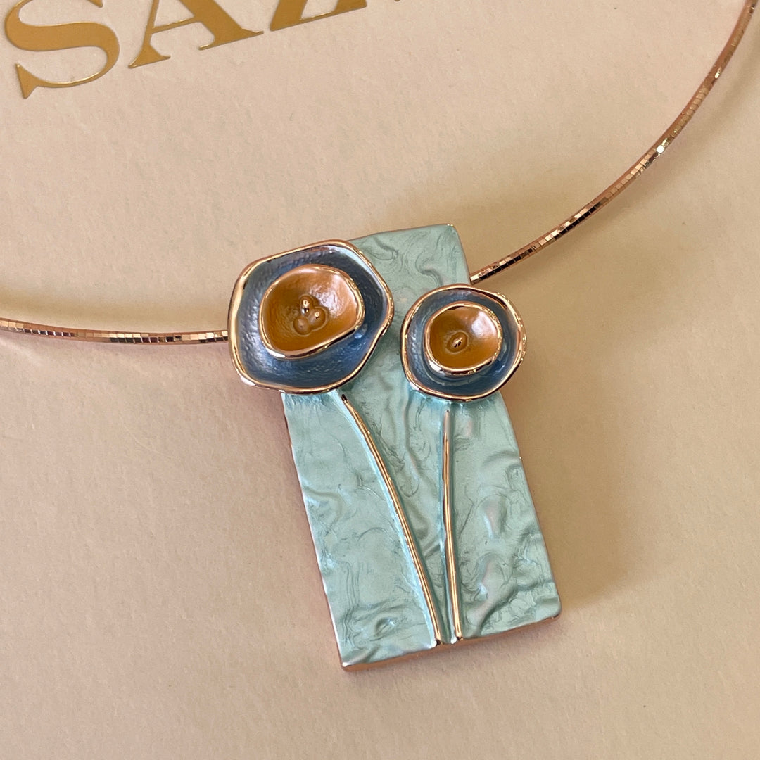 Enamel light turquoise, orange and light blue set