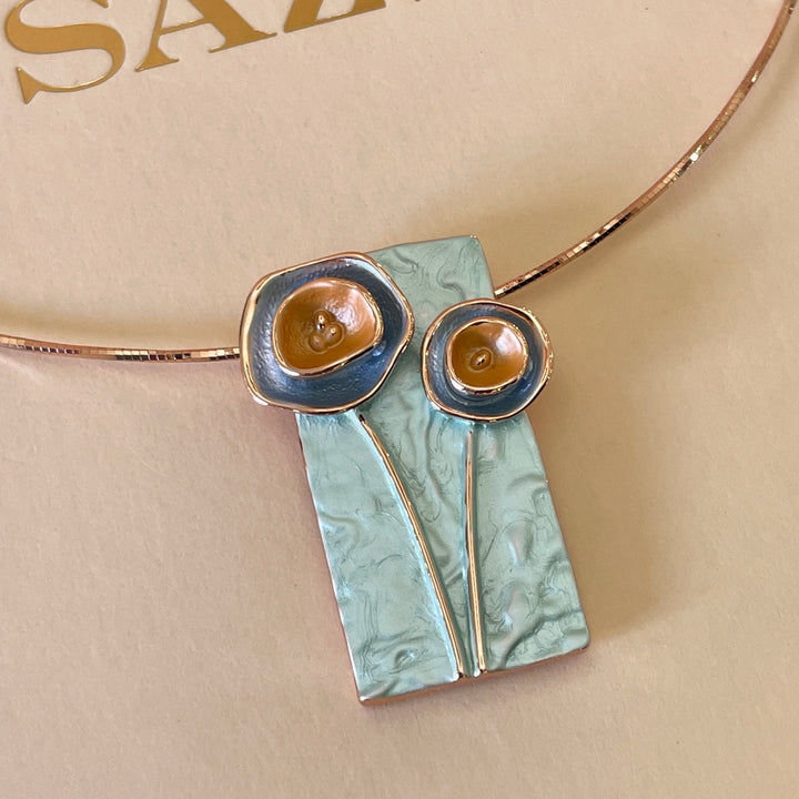 Enamel light turquoise, orange and light blue set