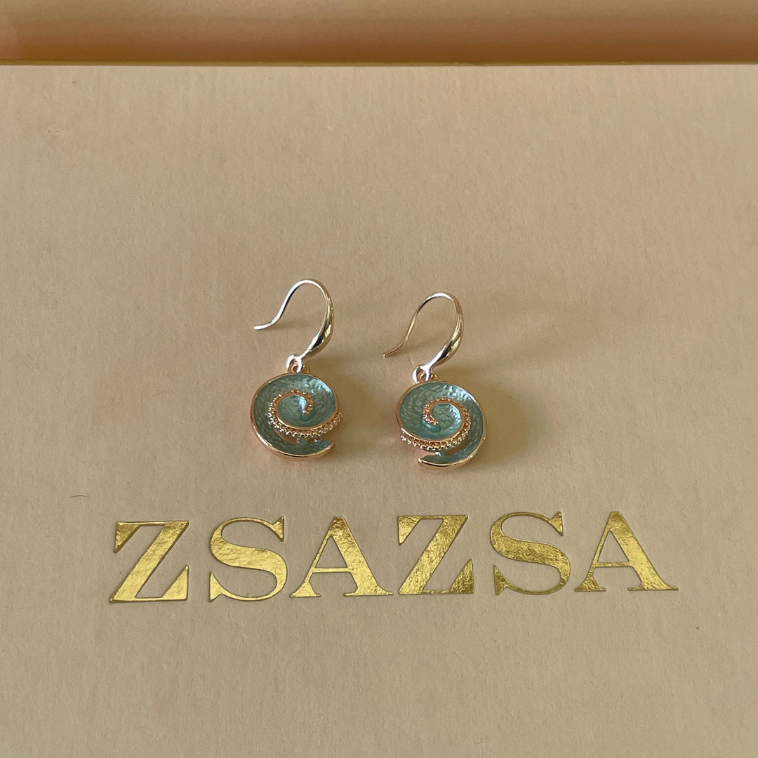 Enamel light blue, light turquoise and gold spiral rose gold plated set