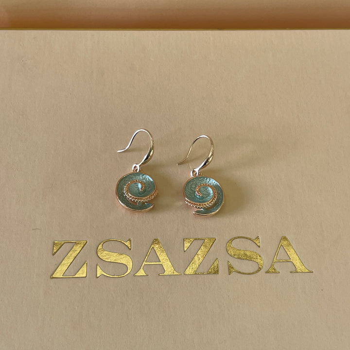 Enamel light blue, light turquoise and gold spiral rose gold plated set