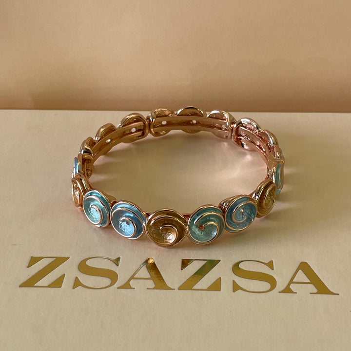 Enamel light blue, light turquoise and gold spiral rose gold plated set