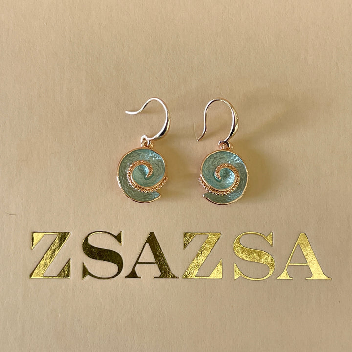 Enamel light blue, light turquoise and gold spiral rose gold plated set