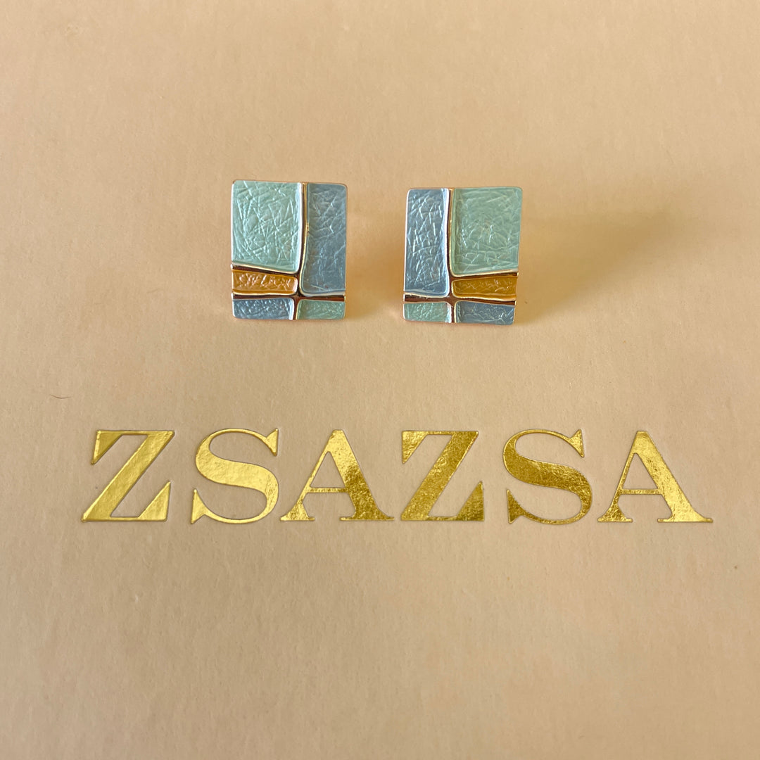 Enamel light blue, light turquoise and peach gold rose gold set