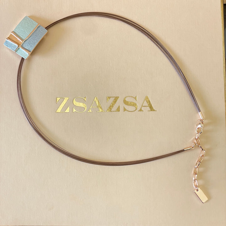 Enamel light blue, light turquoise and peach gold rose gold set