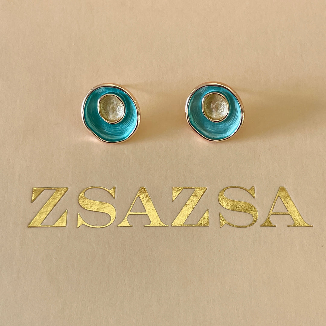 Enamel turquoise and gold rose gold set
