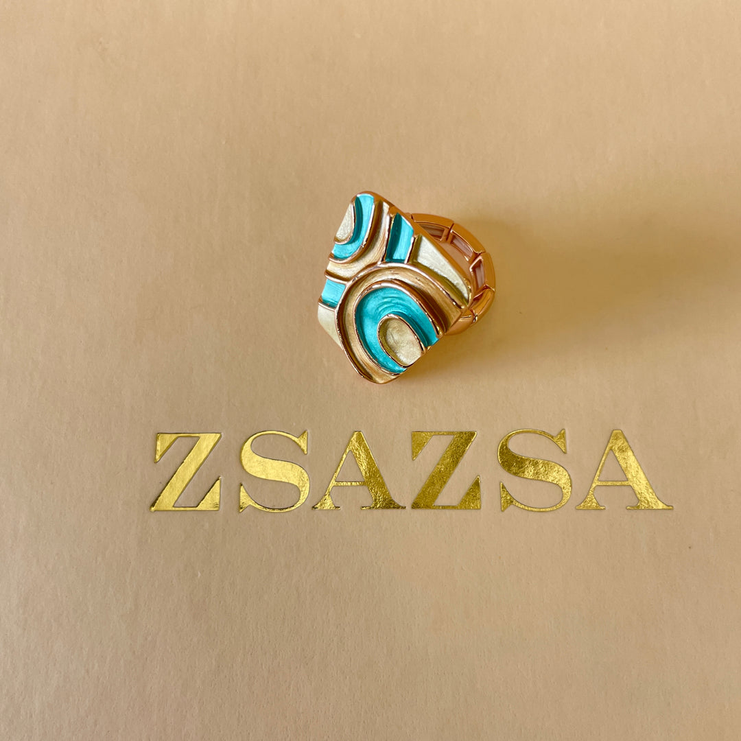 Enamel turquoise and gold rose gold set