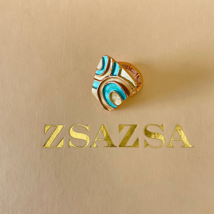 Enamel turquoise and gold rose gold set