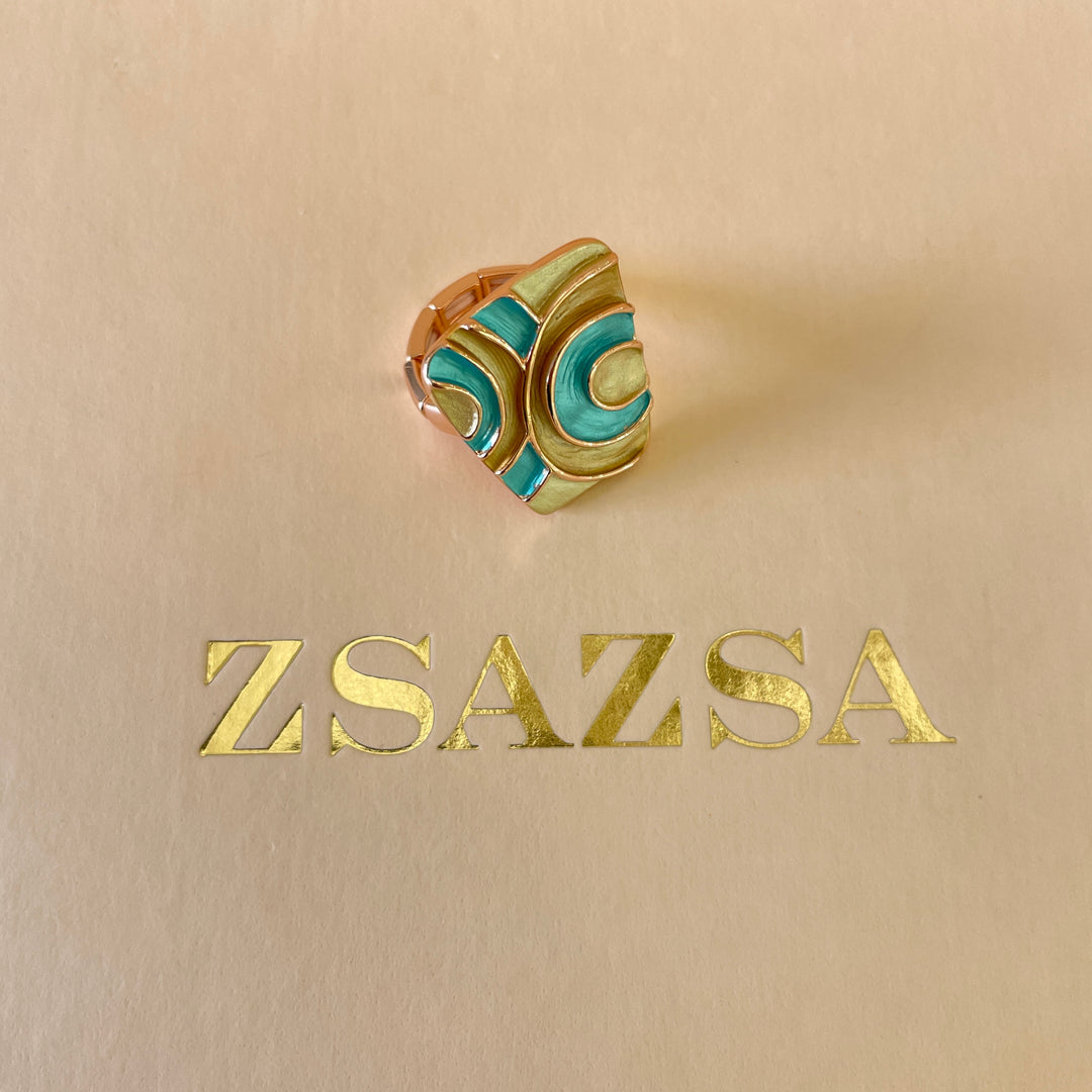 Enamel turquoise and gold rose gold set