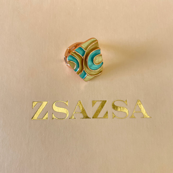 Enamel turquoise and gold rose gold set